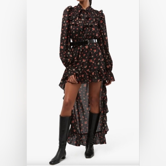 WeWoreWhat Black Dress with Red Floral Pattern High Low Size Medium NWT PTP 20 - Picture 1 of 6